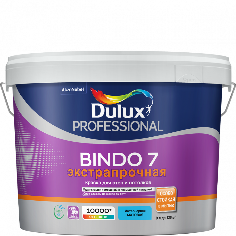 DULUX BINDO 7 краска для потолка и стен износостойкая матовая 9 л. База BW